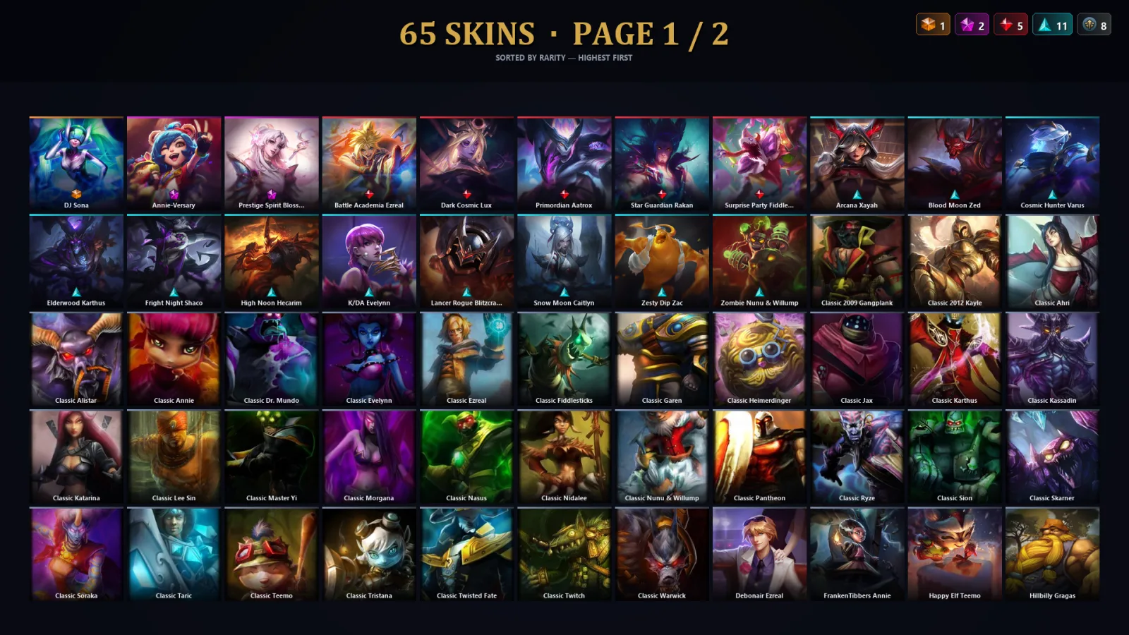 [LoL] | TR | Level 89 | Diamond II | 111 Champions | 65 Skins | 41,213 BE