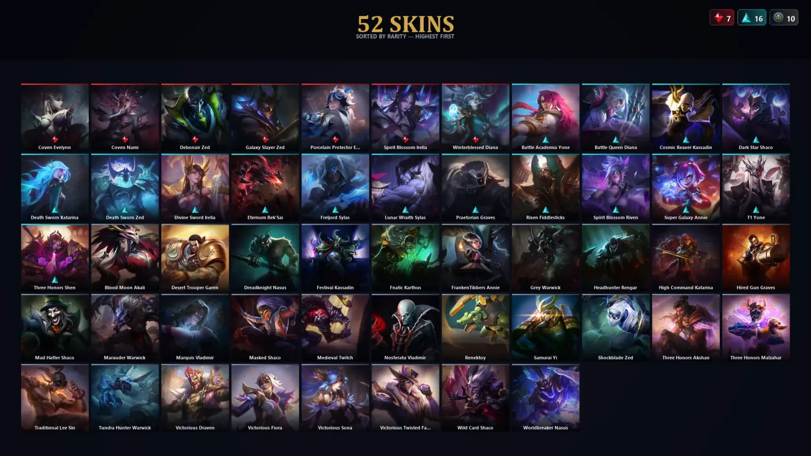 [LoL] | TR | Level 208 | Platinum IV | 91 Champions | 52 Skins | 10,724 BE
