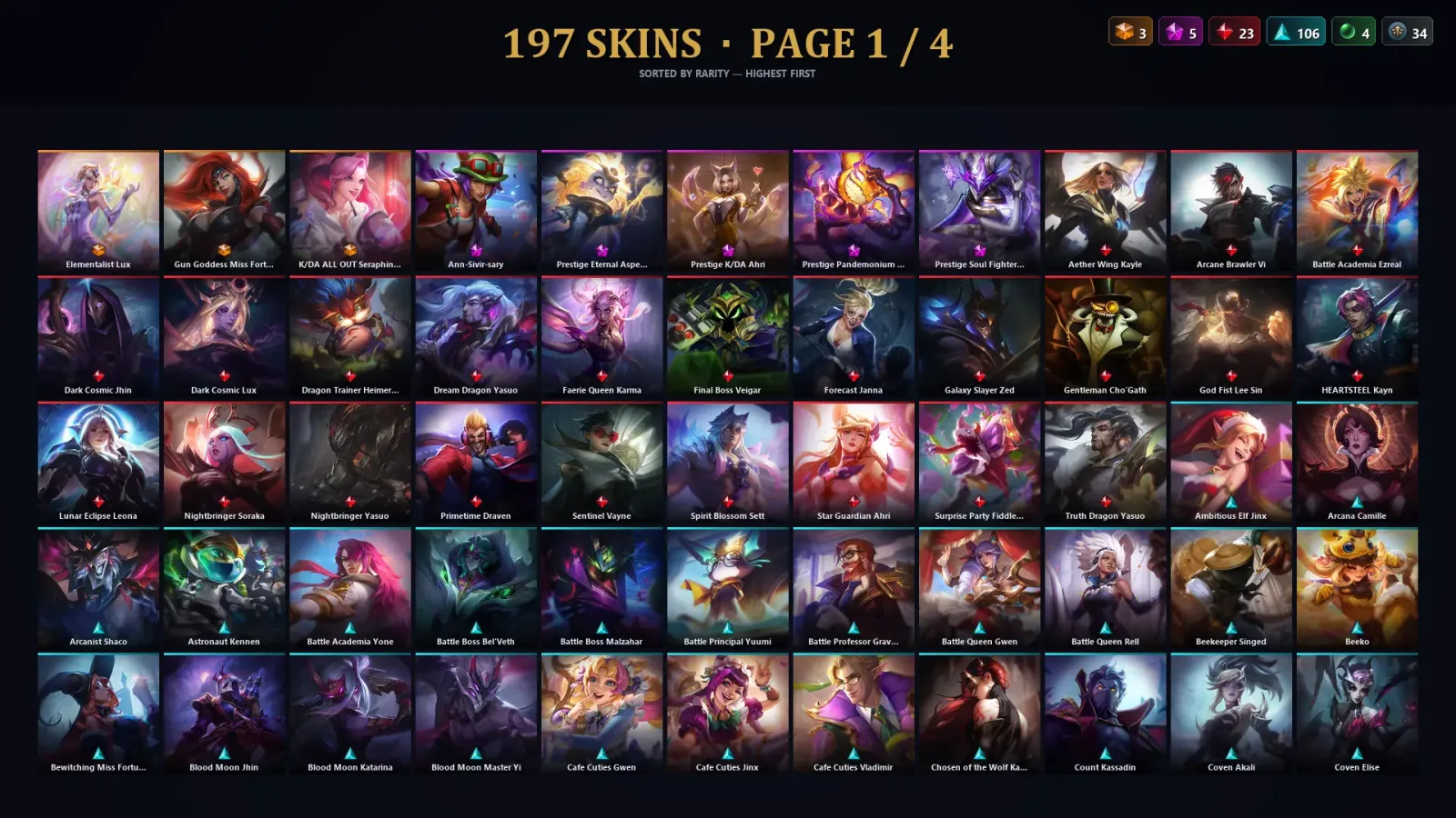[LoL] | TR | Level 500 | Diamond IV | 173 Champions | 197 Skins | 43,247 BE