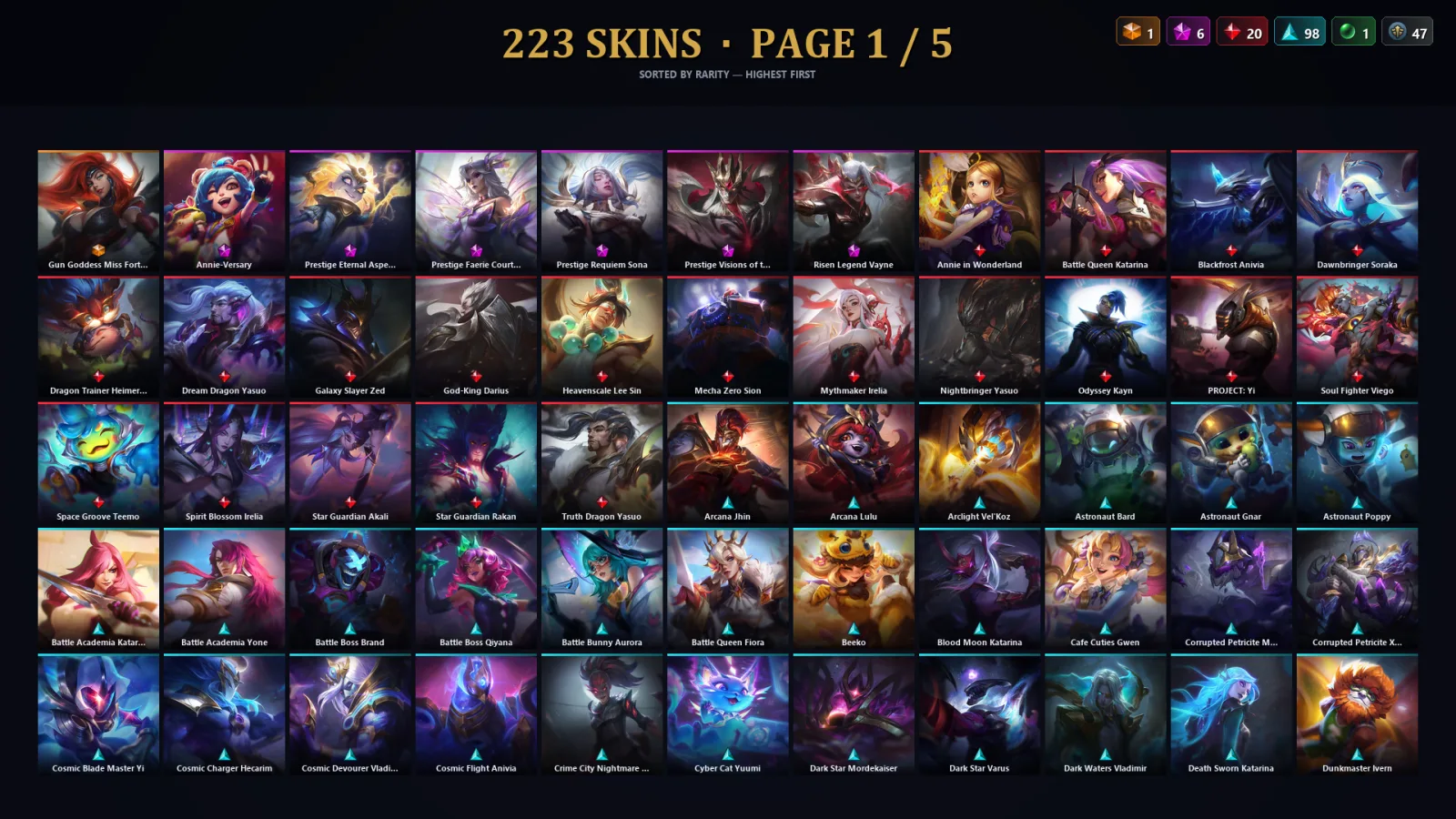 [LoL] | TR | Level 316 | Gold II | 173 Champions | 223 Skins