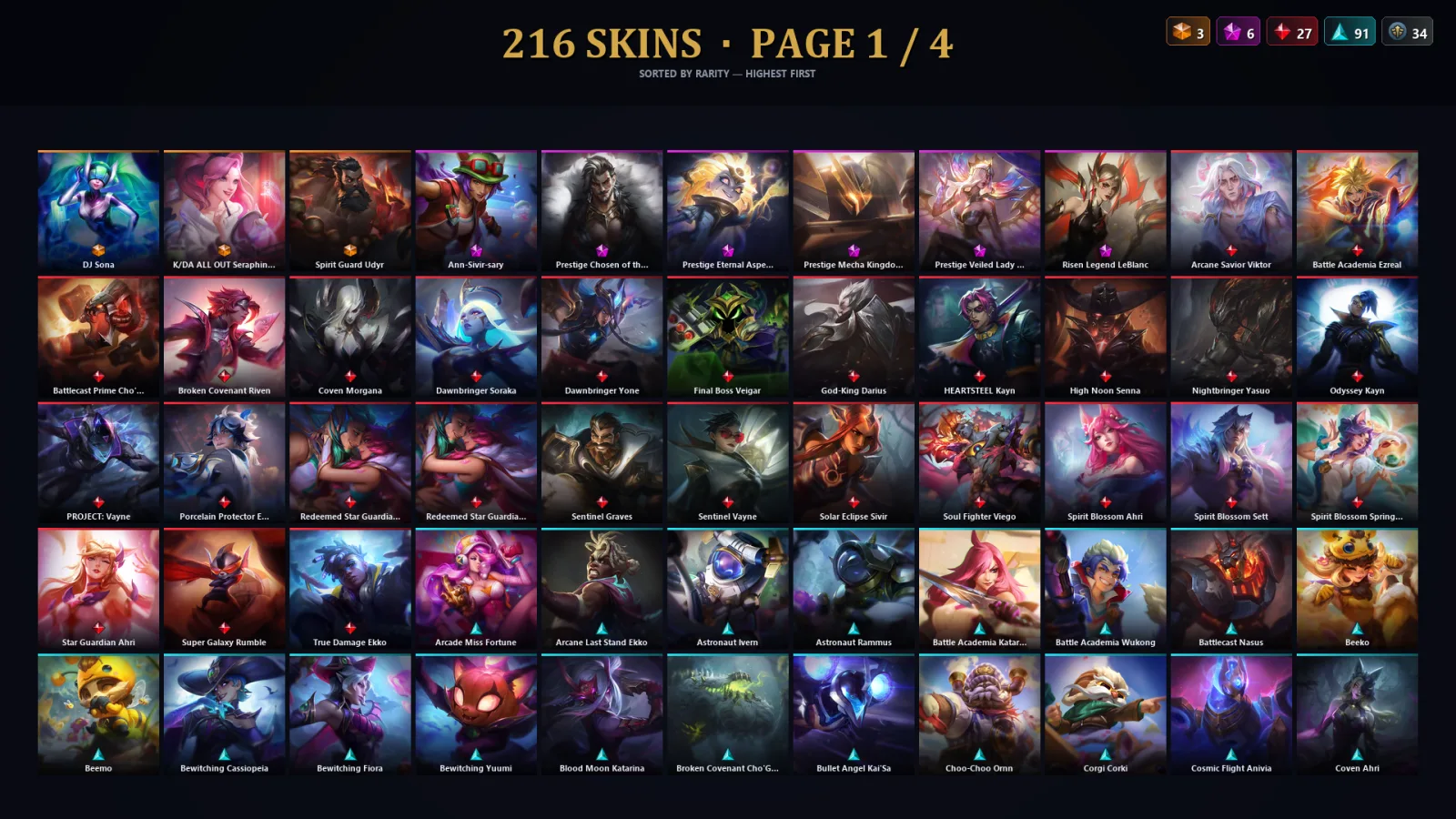 [LoL] | EUW | Level 393 | 173 Champions | 216 Skins | 32,659 BE