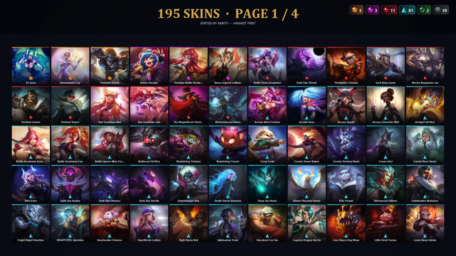 [LoL] | TR | Level 454 | Emerald III | 170 Champions | 195 Skins