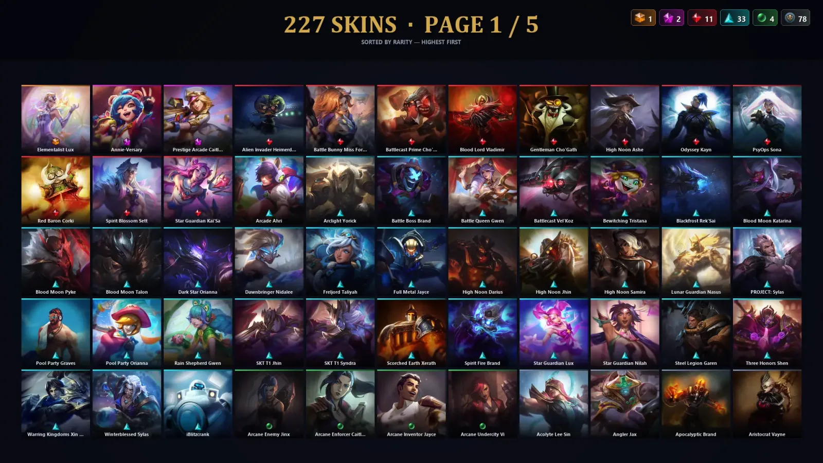 [LoL] | EUW | Level 227 | Emerald IV | 173 Champions | 227 Skins | 60,548 BE