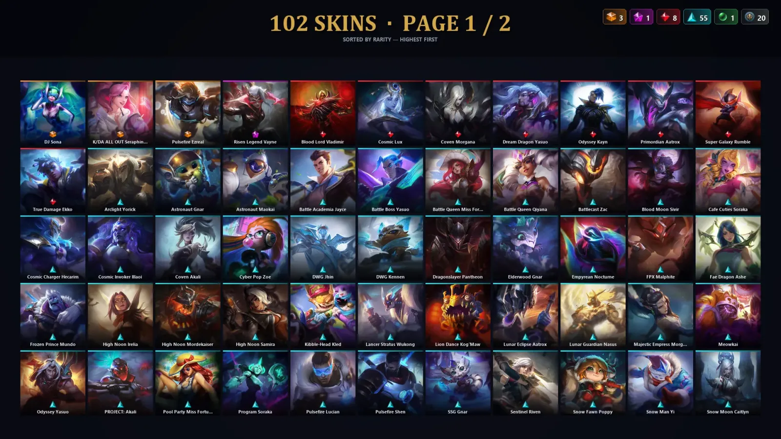 [LoL] | TR | Level 109 | 121 Champions | 102 Skins | 17,431 BE — LoL account