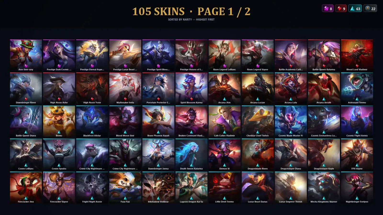 [LoL] | TR | Level 293 | Gold III | 172 Champions | 105 Skins | 49,732 BE — LoL account