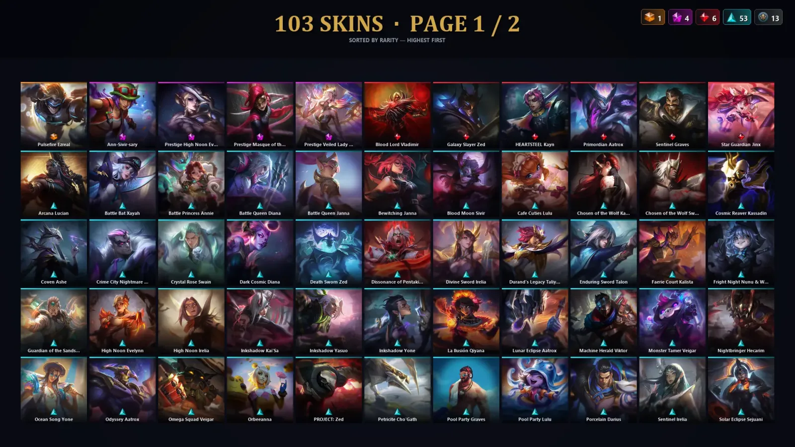 [LoL] | TR | Level 185 | Diamond IV | 172 Champions | 103 Skins