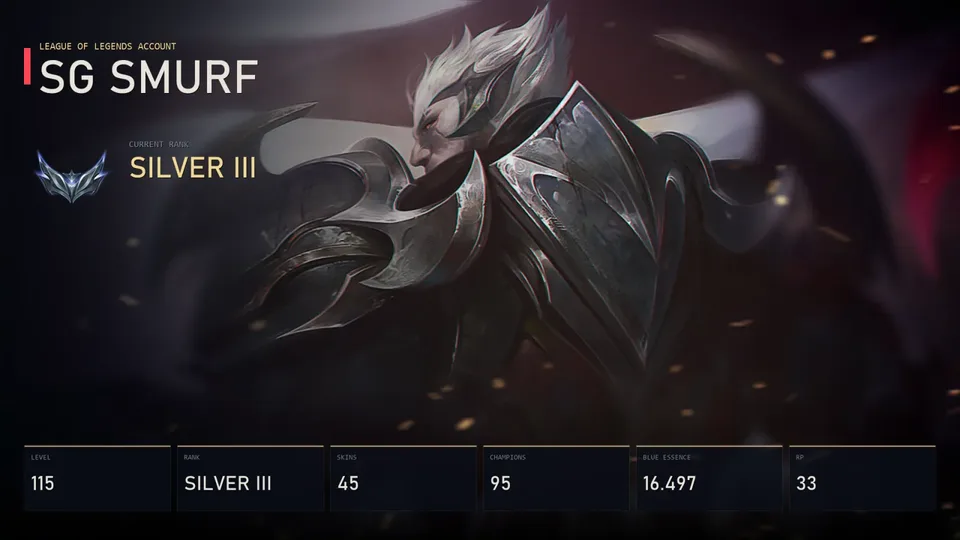 SG | God-King Darius | Cosmic Blade Master Yi | Radiant Wukong | Battle Boss Brand | Dawnbringer Nidalee | Silver III | 45 Skin | 95 Champion — main preview