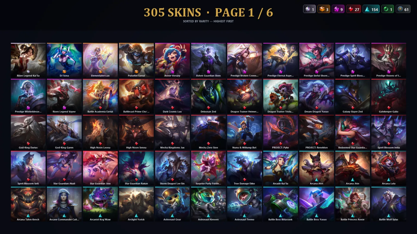 [LoL] | EUW | Level 413 | 173 Champions | 305 Skins | 52,301 BE