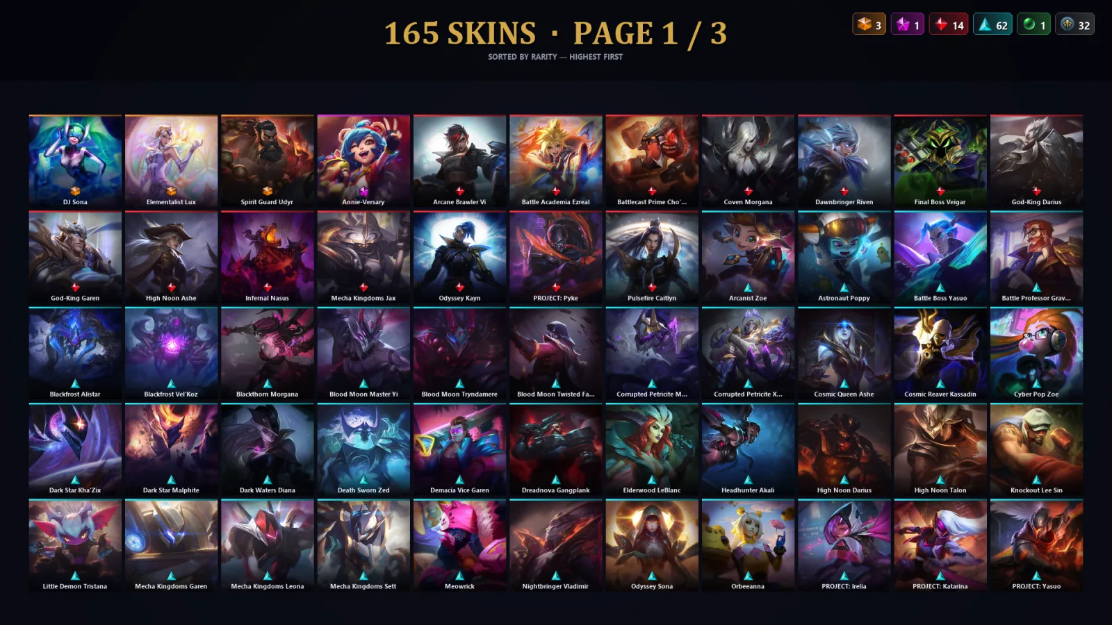 [LoL] | TR | Level 311 | Emerald IV | 125 Champions | 165 Skins | 33,054 BE