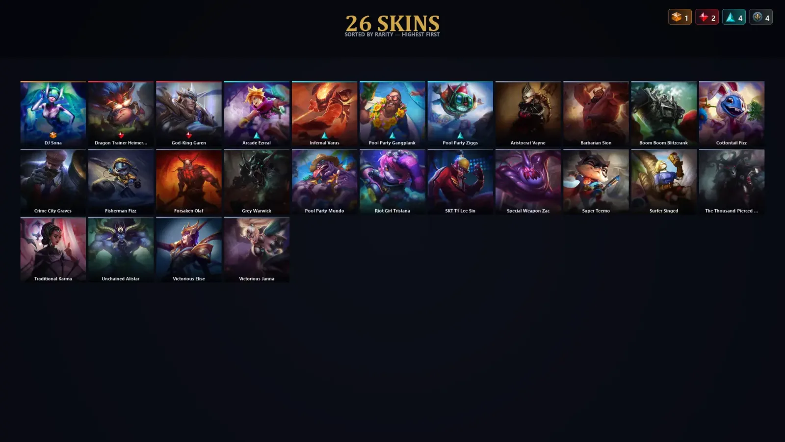[LoL] | EUW | Level 63 | 107 Champions | 26 Skins | 10,469 BE — LoL account