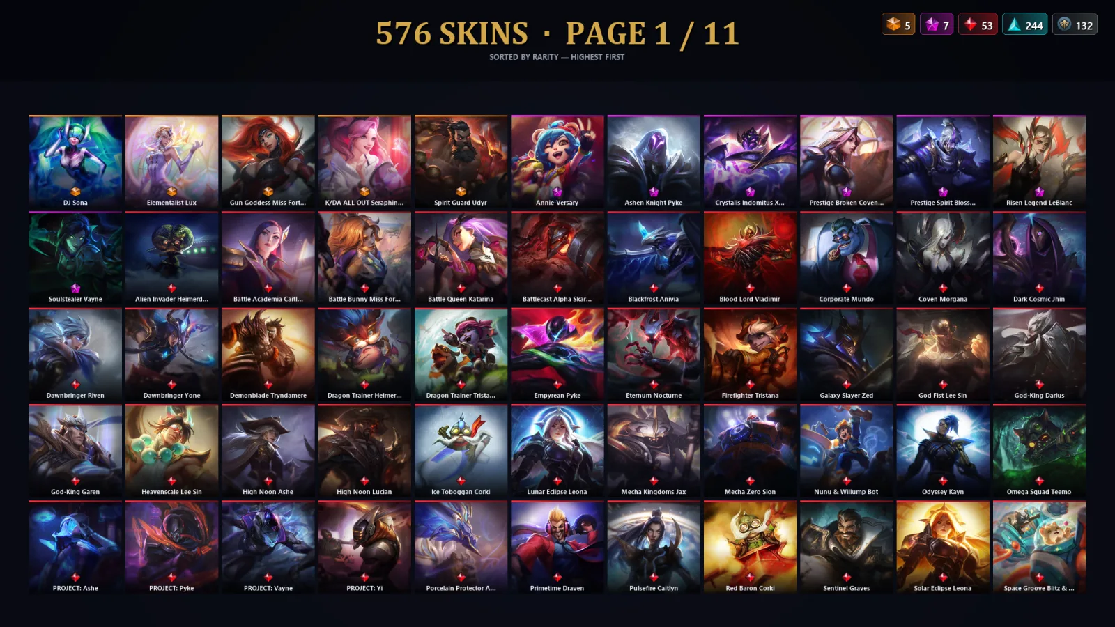 [LoL] | NA | Level 500 | 173 Champions | 576 Skins | 37,639 BE