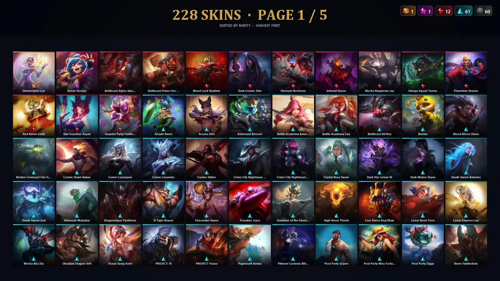 [LoL] | EUW | Level 69 | 167 Champions | 228 Skins | 29,168 BE — LoL account