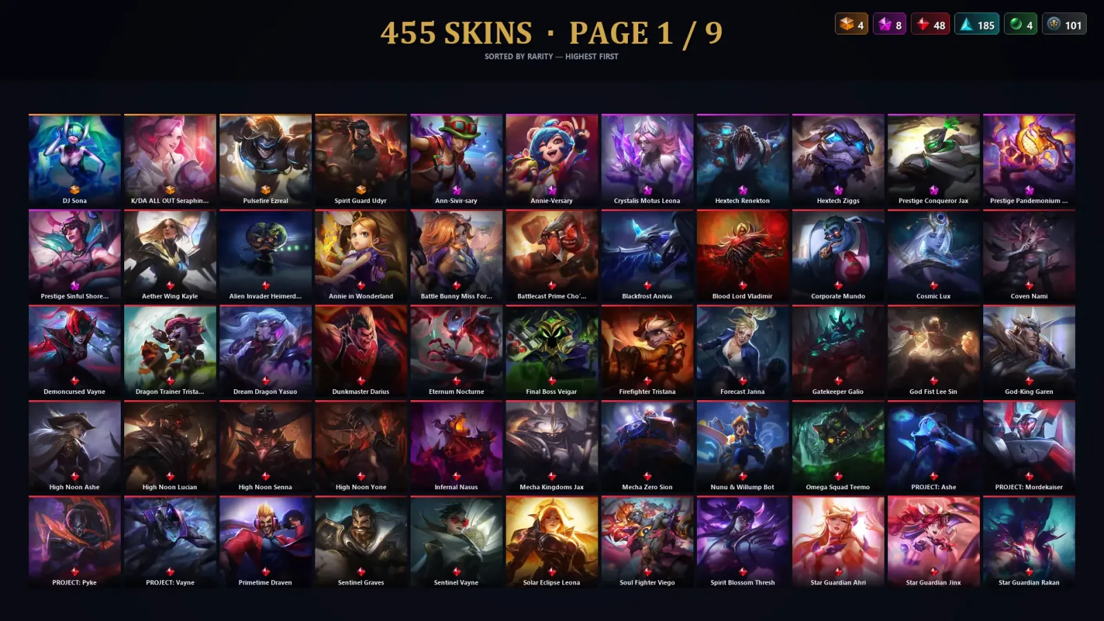 [LoL] | TR | Level 500 | Diamond III | 173 Champions | 455 Skins | 46,447 BE