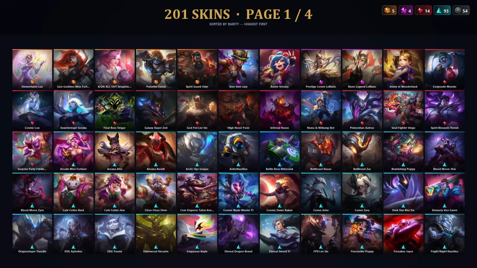 [LoL] | EUW | Level 500 | 172 Champions | 201 Skins | 91,327 BE — LoL account