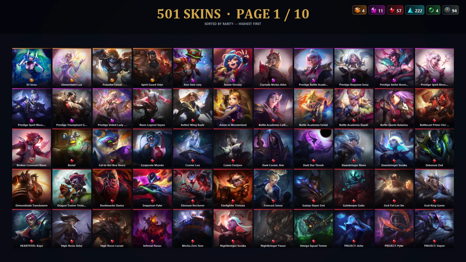 [LoL] | EUW | Level 500 | 172 Champions | 501 Skins | 78,911 BE