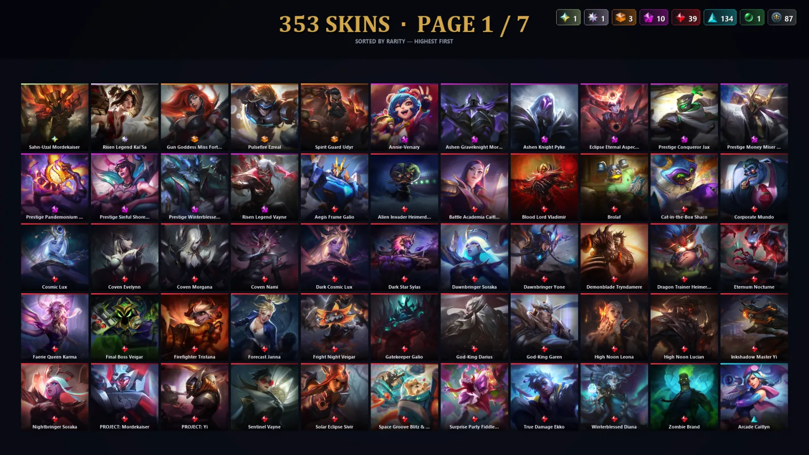 [LoL] | NA | Level 152 | 173 Champions | 353 Skins | 40,609 BE