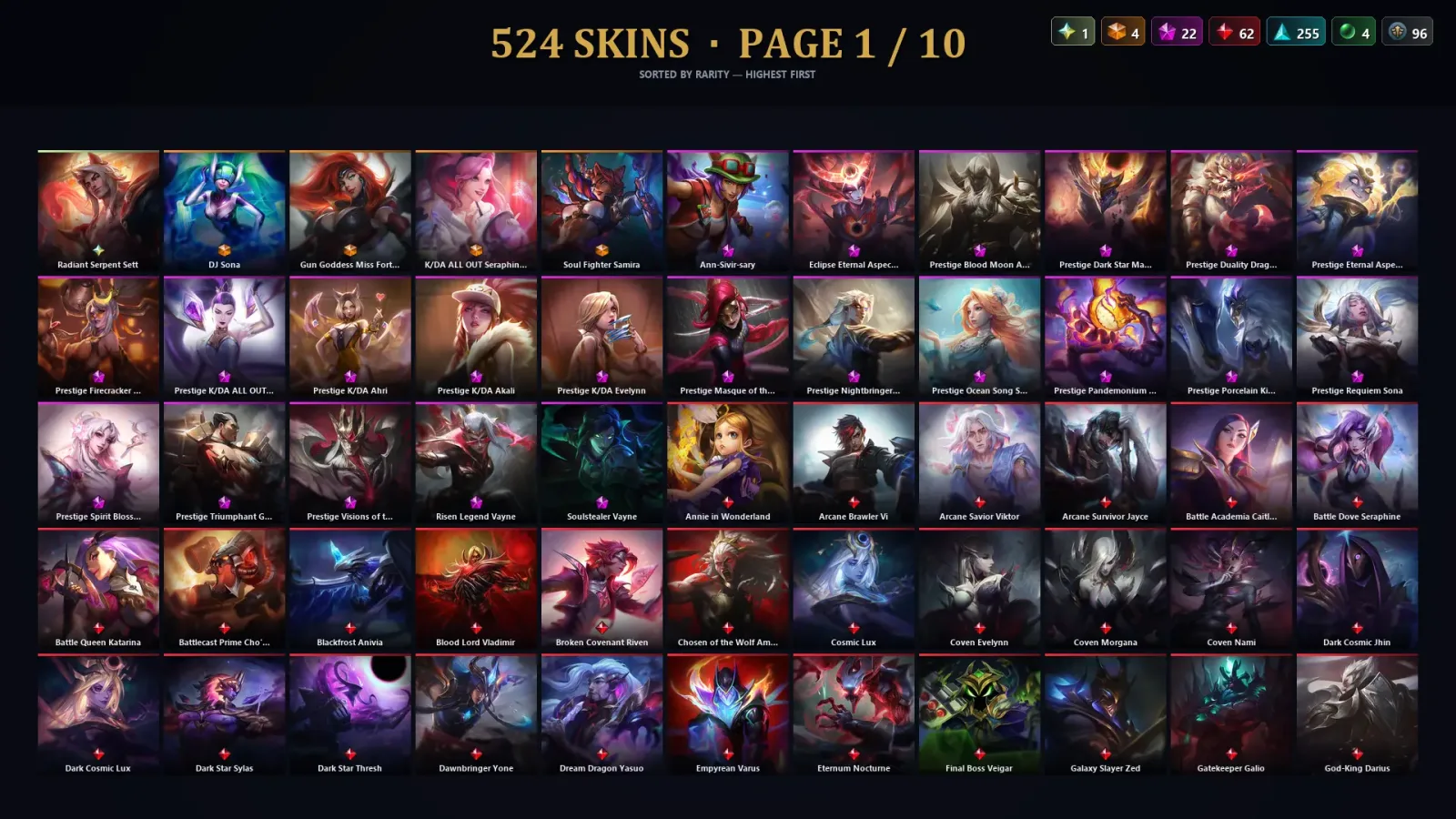 [LoL] | TR | Level 205 | Diamond III | 172 Champions | 524 Skins | 16,560 BE — LoL account