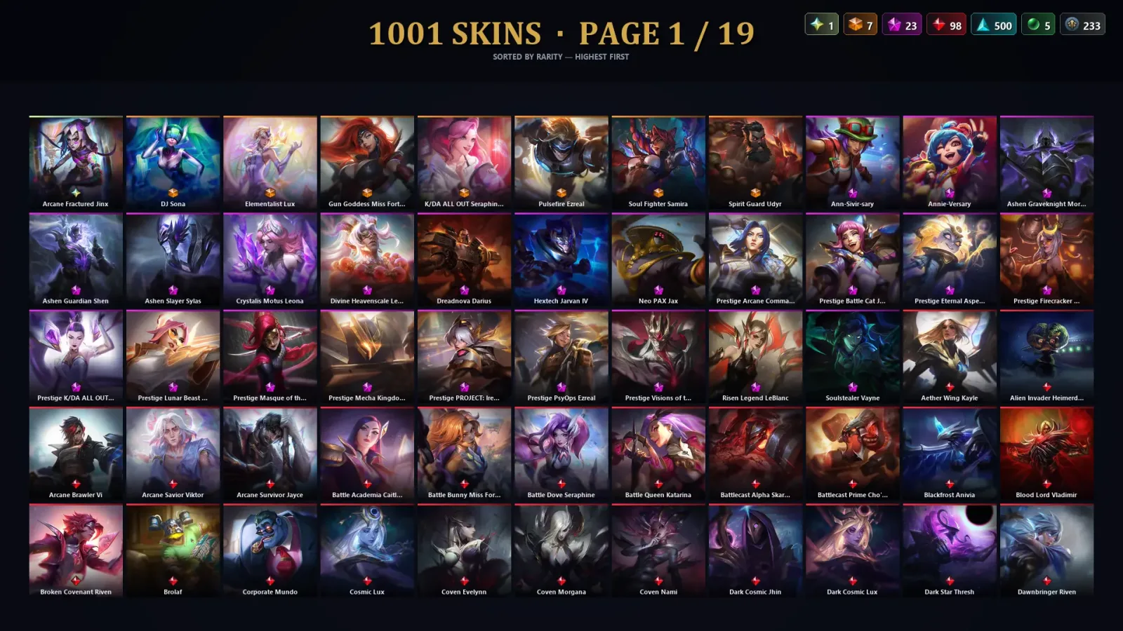 [LoL] | TR | Level 397 | 172 Champions | 1001 Skins | 23,133 BE — LoL account