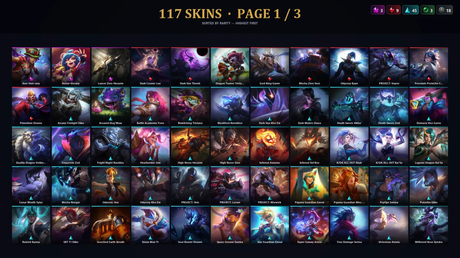 [LoL] | TR | Level 165 | Platinum I | 120 Champions | 85 Skins | 15,040 BE