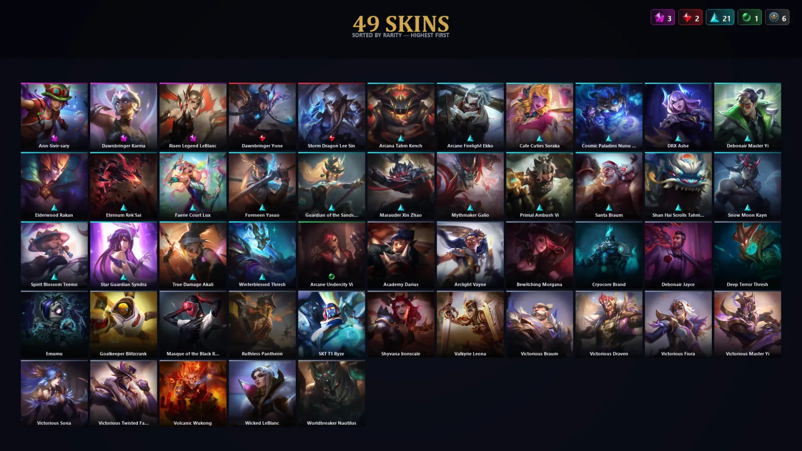 [LoL] | TR | Level 196 | Gold I | 173 Champions | 49 Skins | 73,807 BE