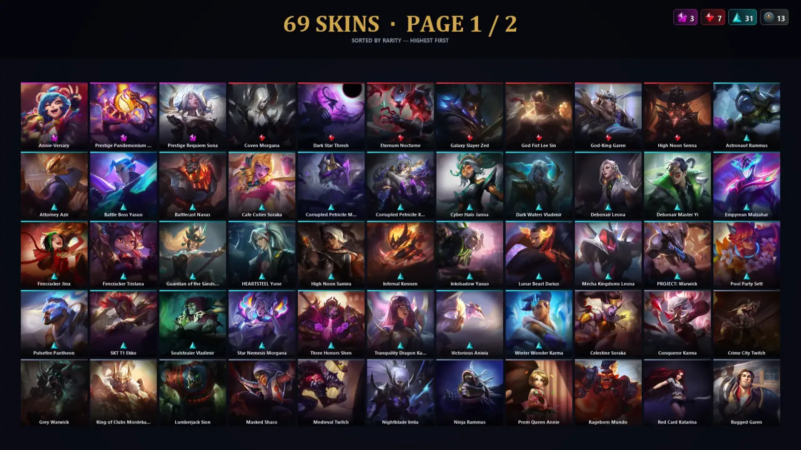 [LoL] | TR | Level 134 | Platinum II | 140 Champions | 69 Skins | 10,397 BE — LoL account