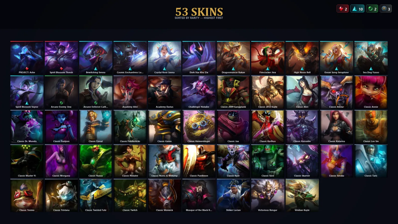[LoL] | EUW | Level 57 | Diamond III | 94 Champions | 53 Skins | 11,282 BE