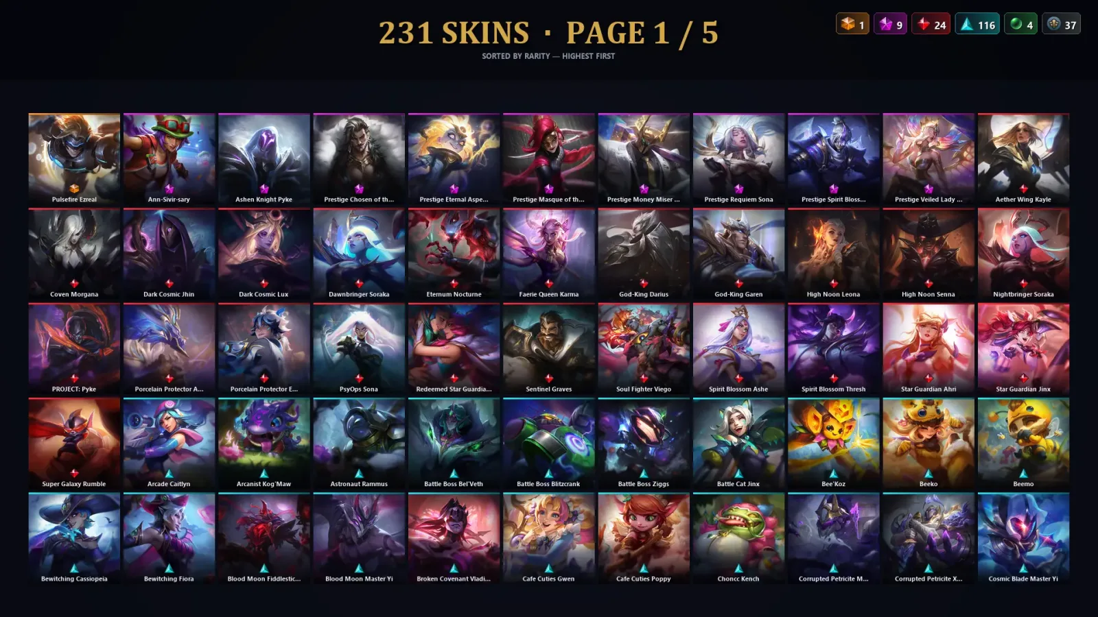 [LoL] | EUW | Level 439 | Gold III | 172 Champions | 231 Skins | 165,365 BE — LoL account