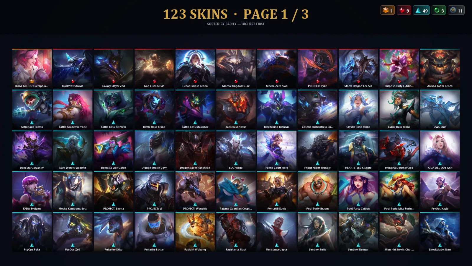 [LoL] | EUW | Level 303 | Platinum IV | 140 Champions | 123 Skins | 32,683 BE