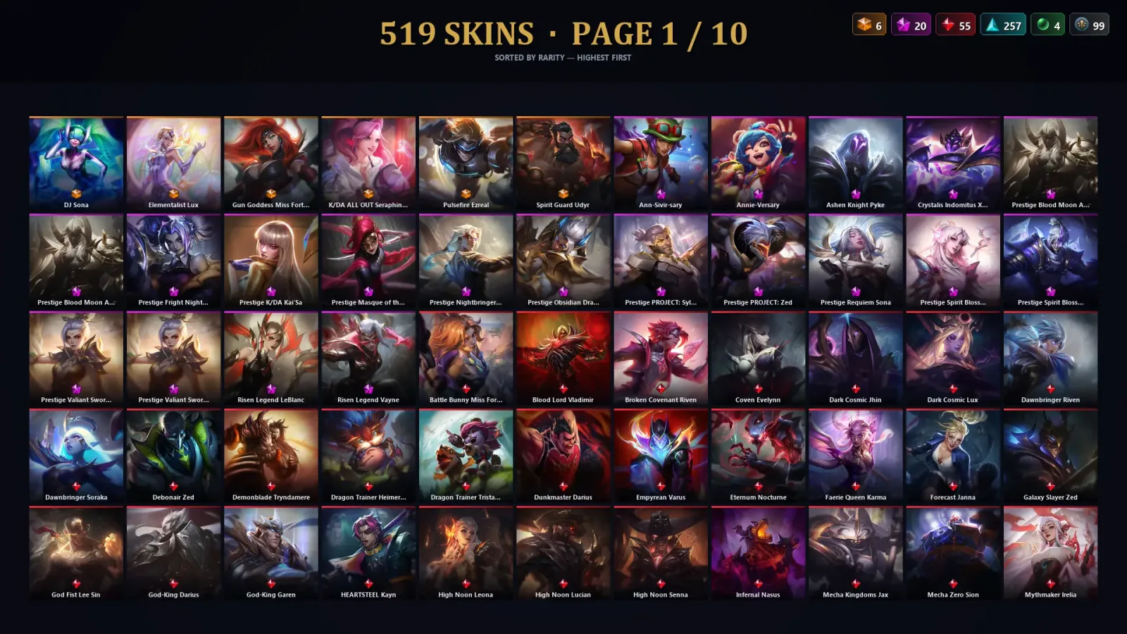 [LoL] | EUW | Level 500 | 171 Champions | 519 Skins | 205,539 BE — LoL account