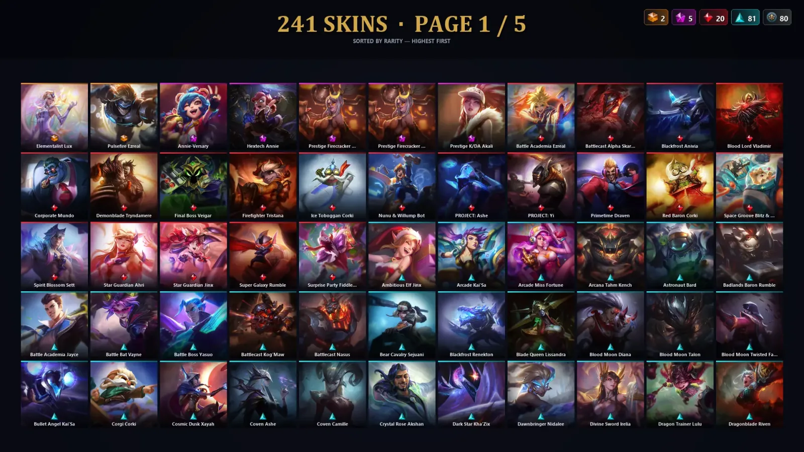 [LoL] | NA | Level 315 | 173 Champions | 241 Skins | 84,857 BE