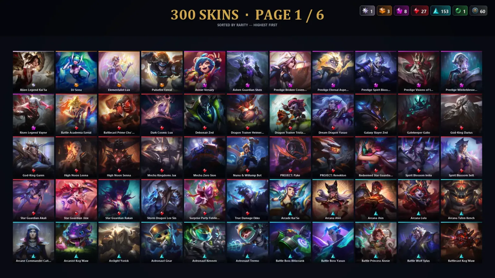 [LoL] | NA | Level 395 | 170 Champions | 300 Skins | 19,480 BE — LoL account