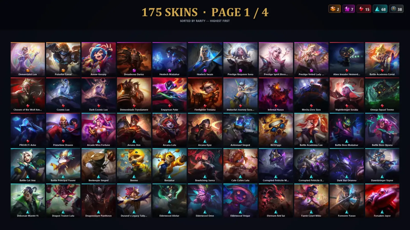 [LoL] | TR | Level 500 | Platinum I | 172 Champions | 175 Skins | 11,340 BE