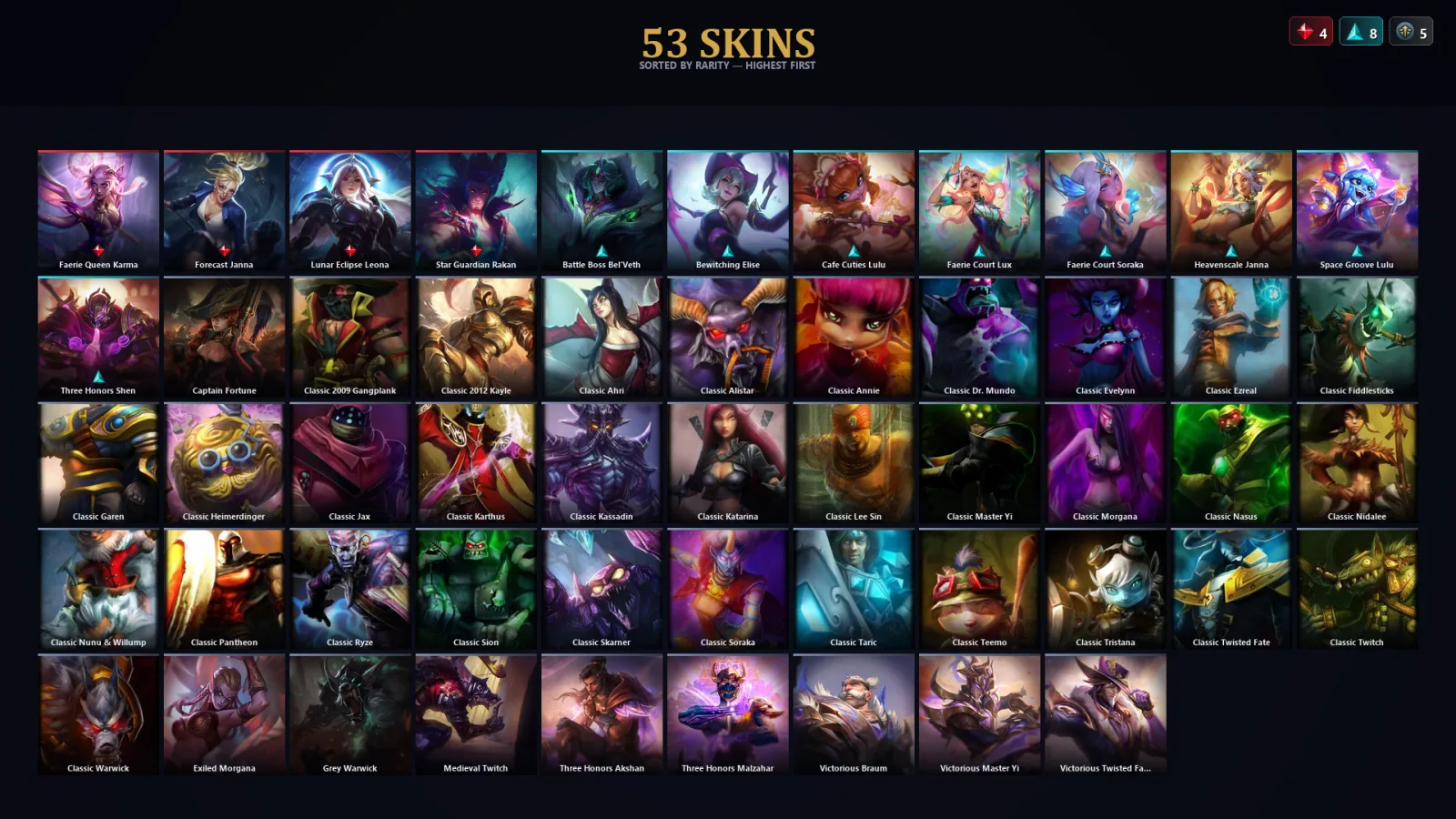 [LoL] | EUW | Level 58 | Emerald IV | 53 Champions | 53 Skins | 14,095 BE
