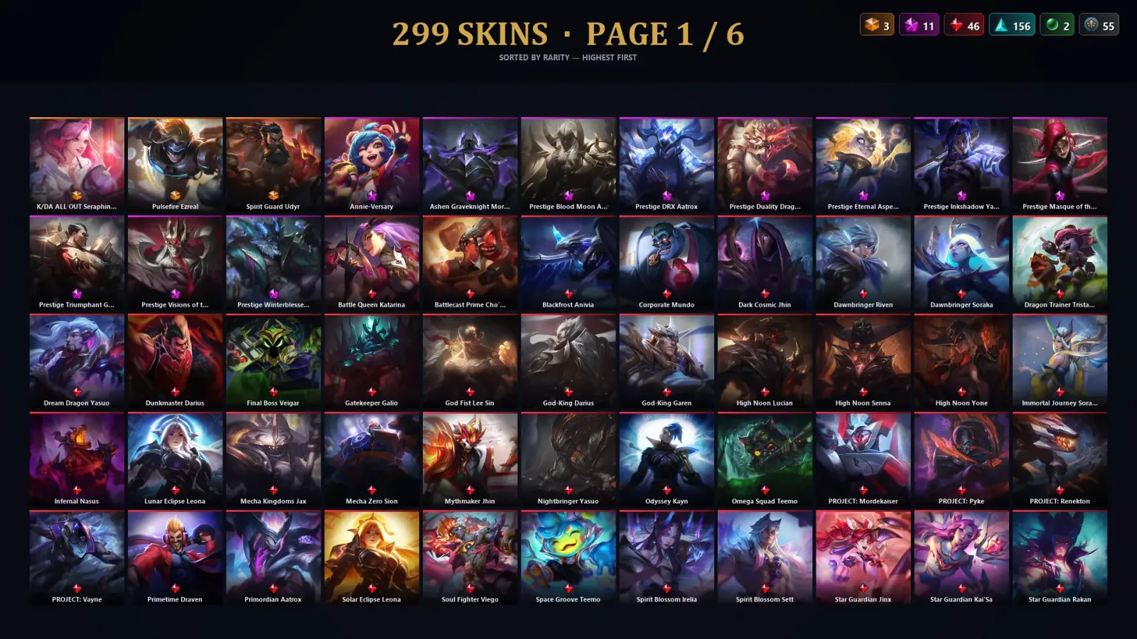 [LoL] | TR | Level 454 | 173 Champions | 299 Skins