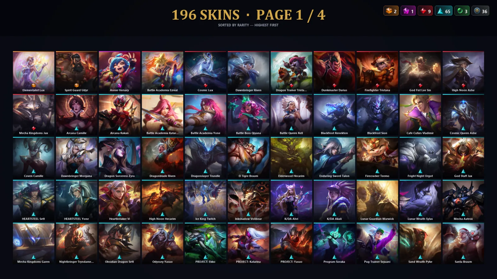 [LoL] | TR | Level 288 | Gold III | 156 Champions | 196 Skins | 39,811 BE