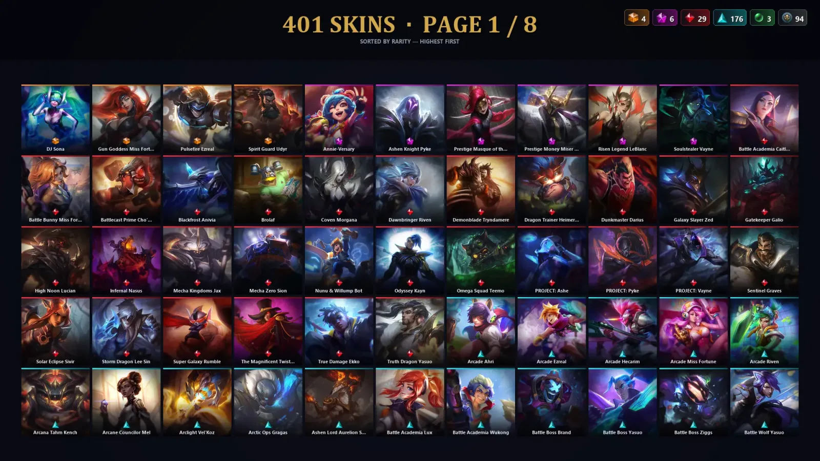 [LoL] | TR | Level 430 | Platinum II | 173 Champions | 401 Skins | 56,450 BE