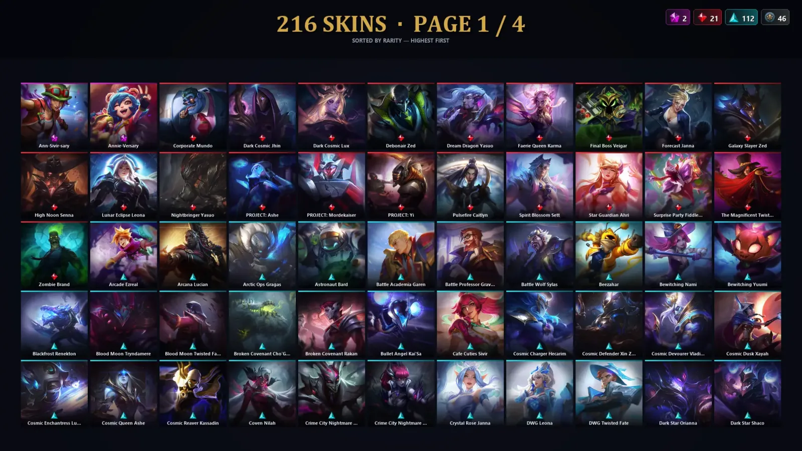 [LoL] | NA | Level 432 | 172 Champions | 216 Skins | 21,002 BE — LoL account