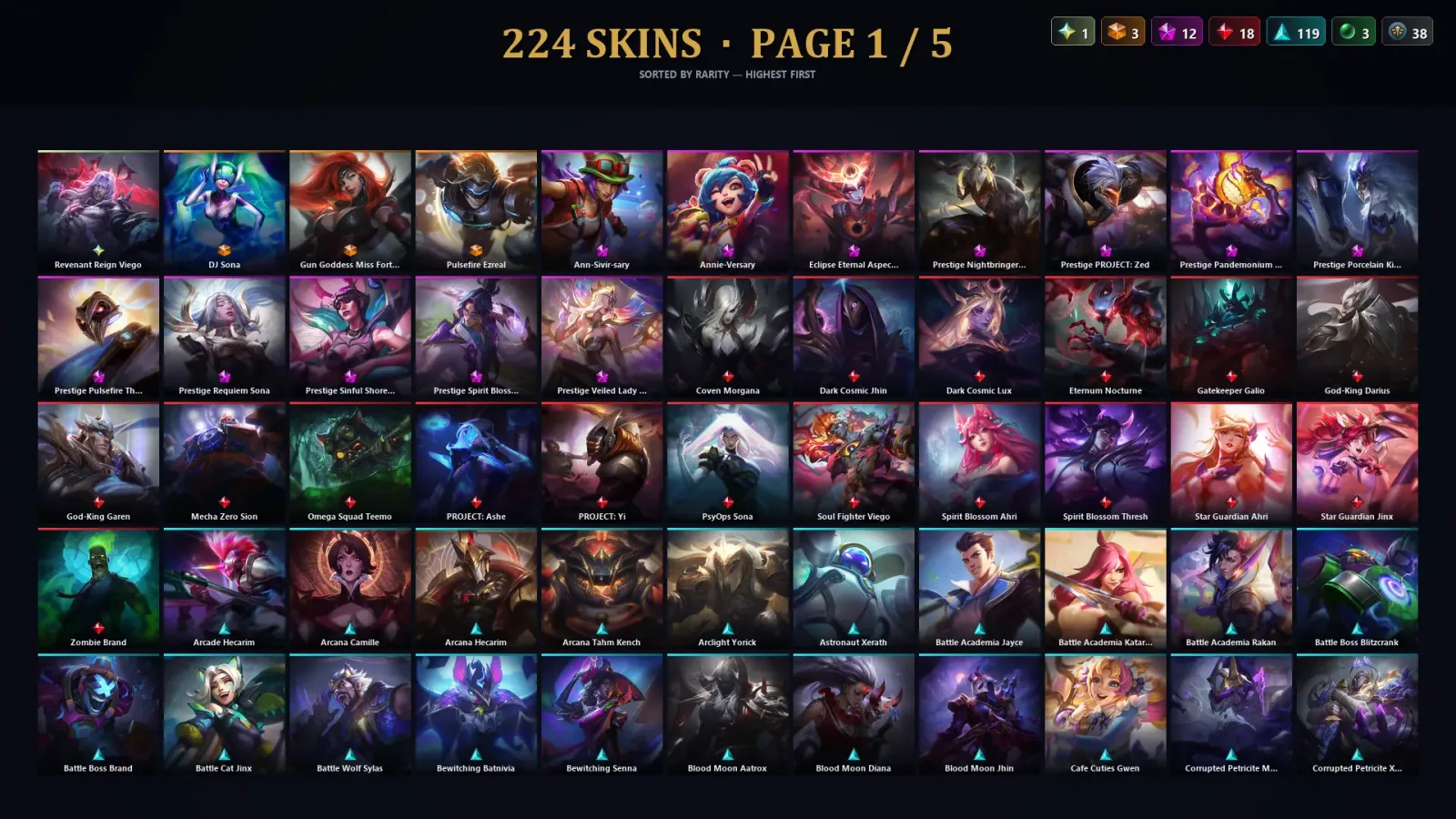[LoL] | EUW | Level 500 | Emerald IV | 172 Champions | 224 Skins | 60,581 BE — LoL account