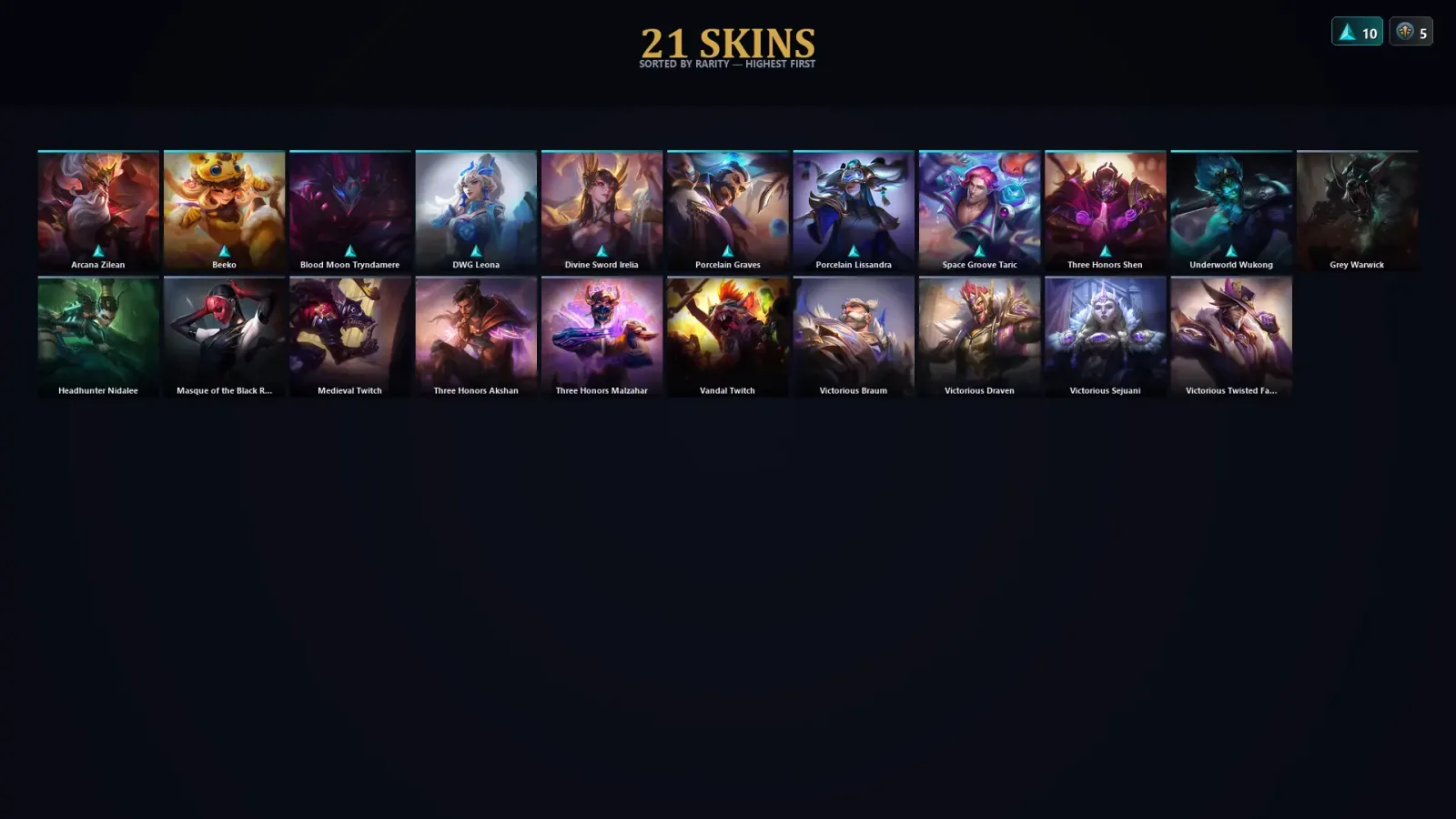 [LoL] | TR | Level 85 | Platinum II | 118 Champions | 21 Skins