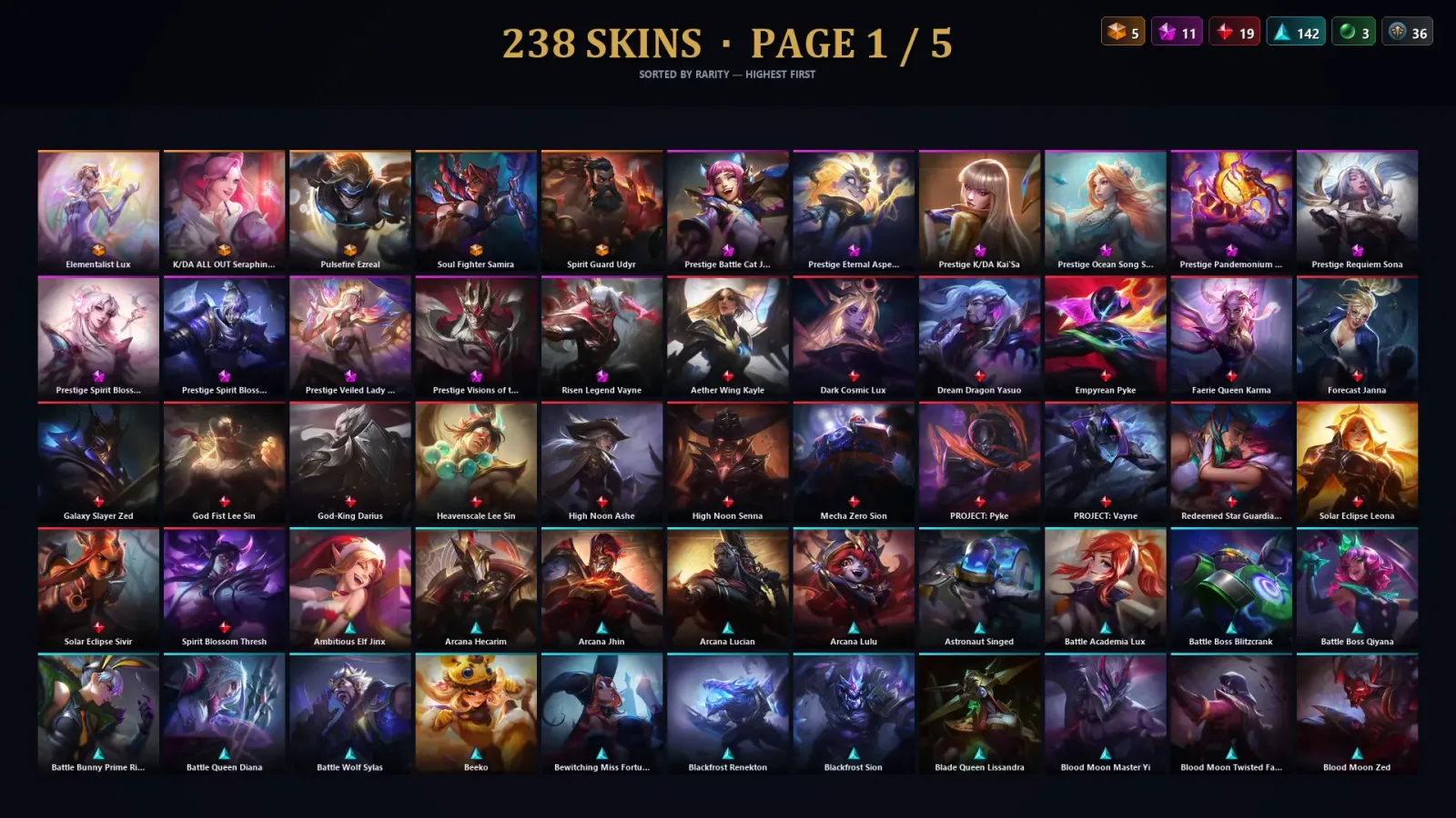 [LoL] | NA | Level 336 | 172 Champions | 238 Skins | 16,785 BE — LoL account