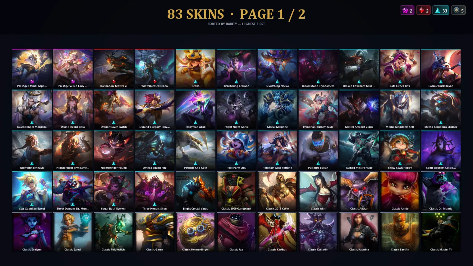 [LoL] | TR | Level 111 | Platinum II | 104 Champions | 83 Skins