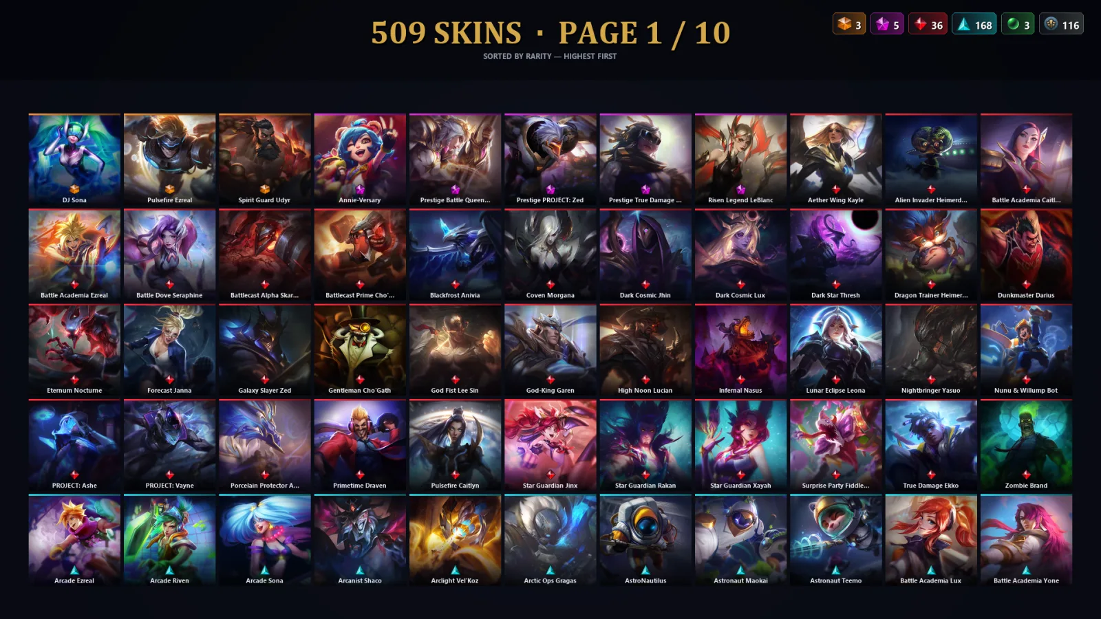 [LoL] | TR | Level 389 | Platinum III | 173 Champions | 477 Skins | 25,952 BE