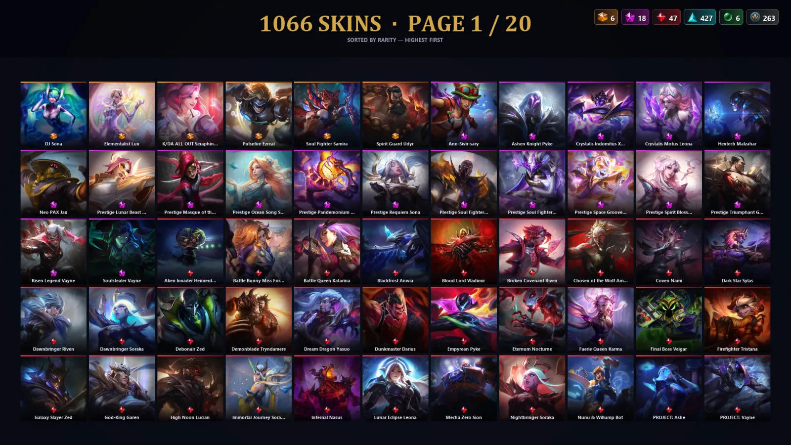 [LoL] | EUW | Level 343 | Platinum IV | 173 Champions | 1034 Skins | 193,956 BE