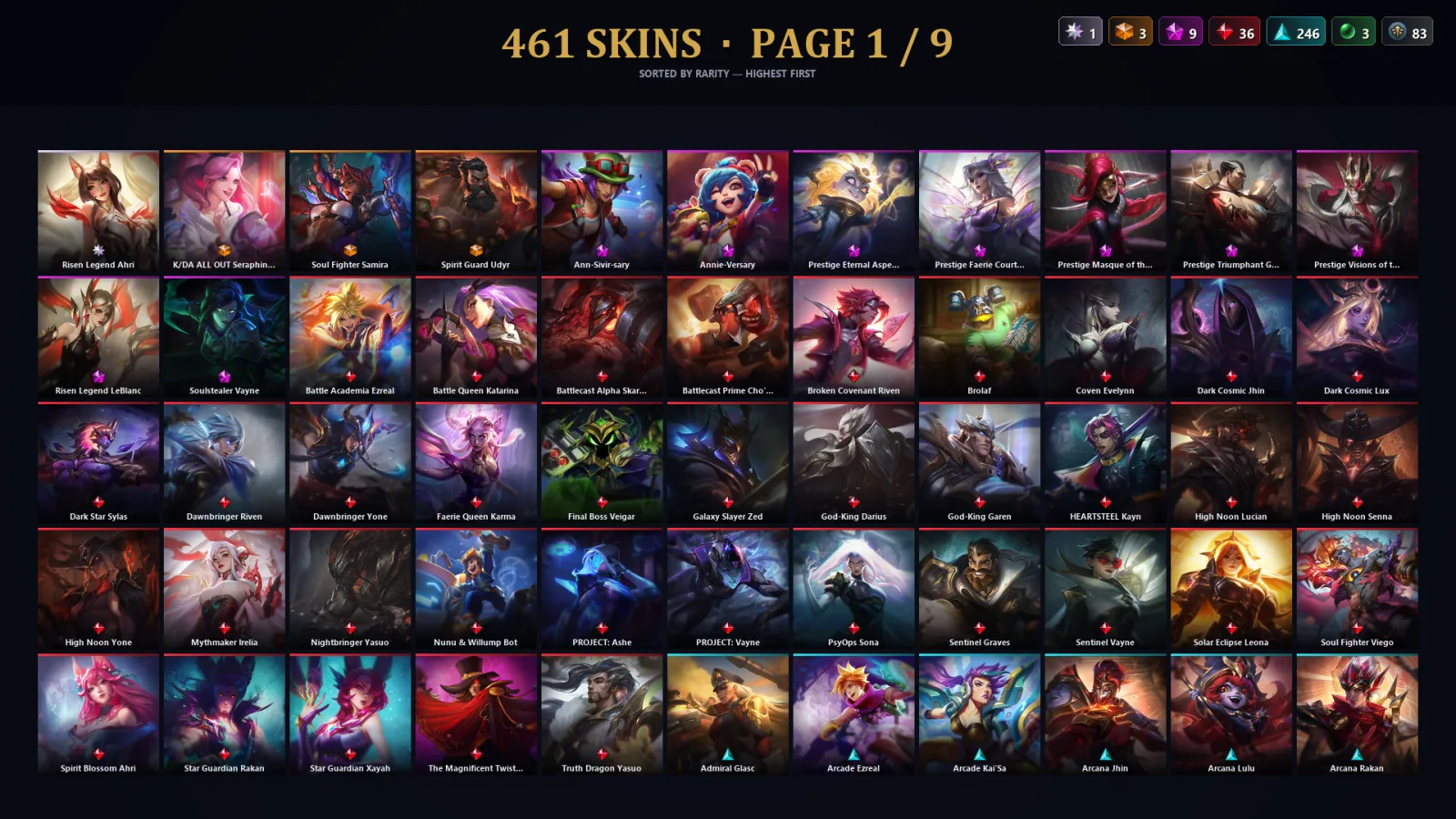 [LoL] | TR | Level 500 | Platinum IV | 173 Champions | 461 Skins | 48,090 BE