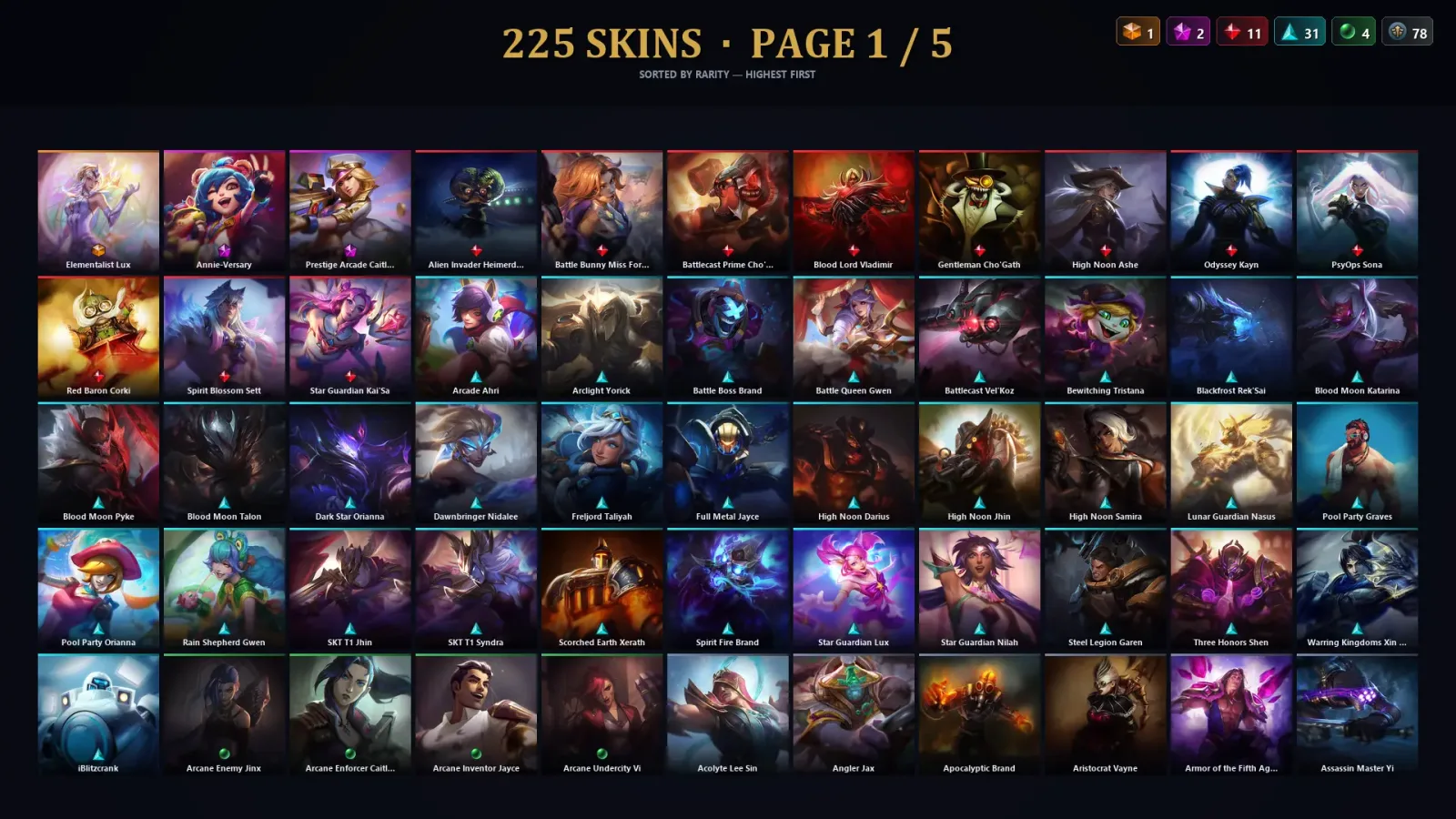 [LoL] | EUW | Level 226 | Emerald III | 173 Champions | 225 Skins | 56,708 BE