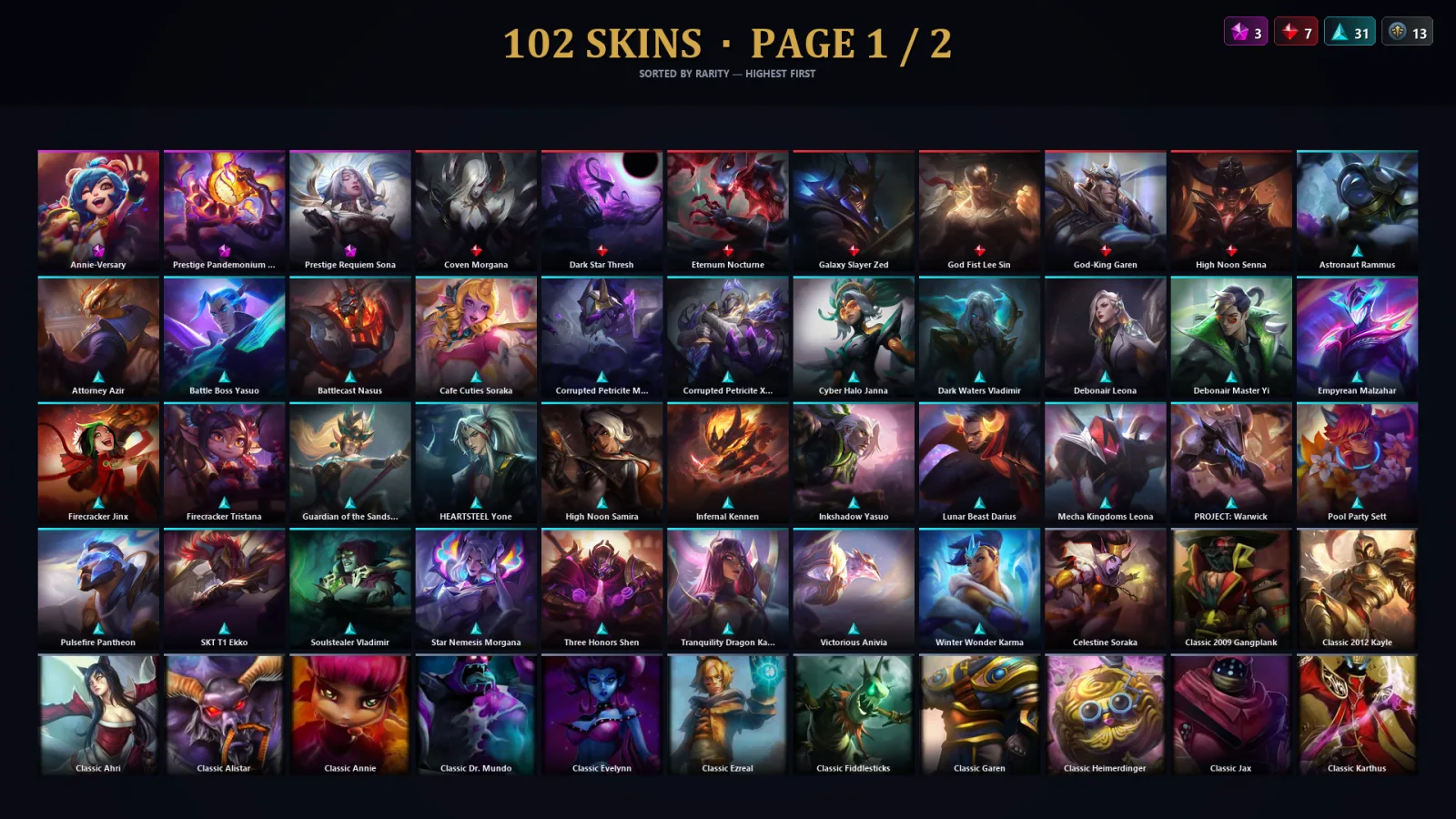 [LoL] | TR | Level 134 | Platinum II | 140 Champions | 102 Skins | 10,397 BE