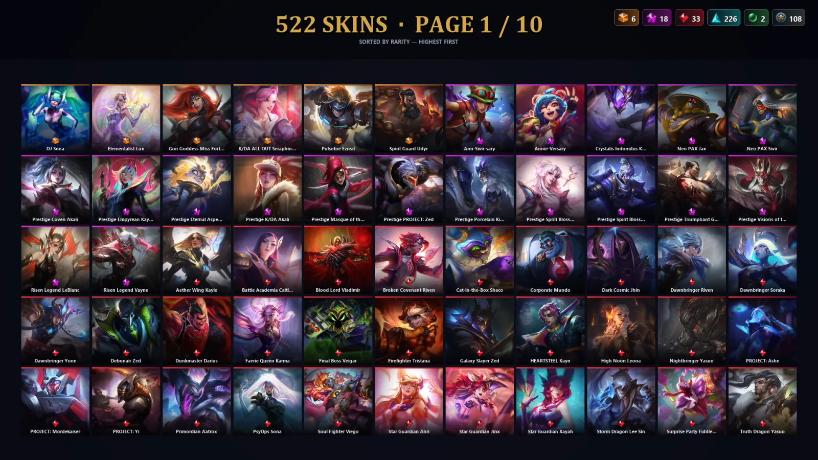 [LoL] | EUW | Level 500 | 172 Champions | 490 Skins | 31,130 BE