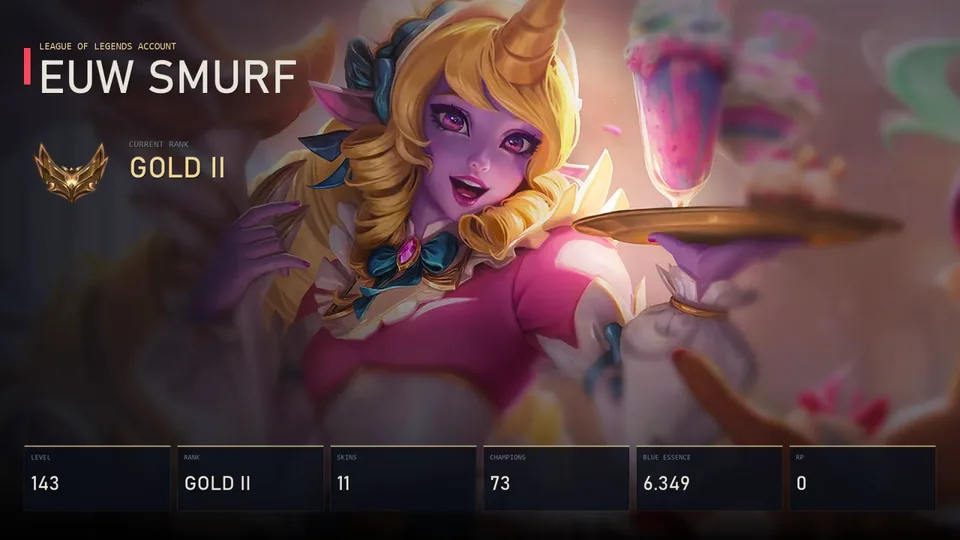 EUW | Cafe Cuties Soraka | Beezahar | Grey Warwick | Medieval Twitch | Re-Gifted Amumu | Waterloo Miss Fortune | Gold II | 11 Skin | 73 Champion — main preview