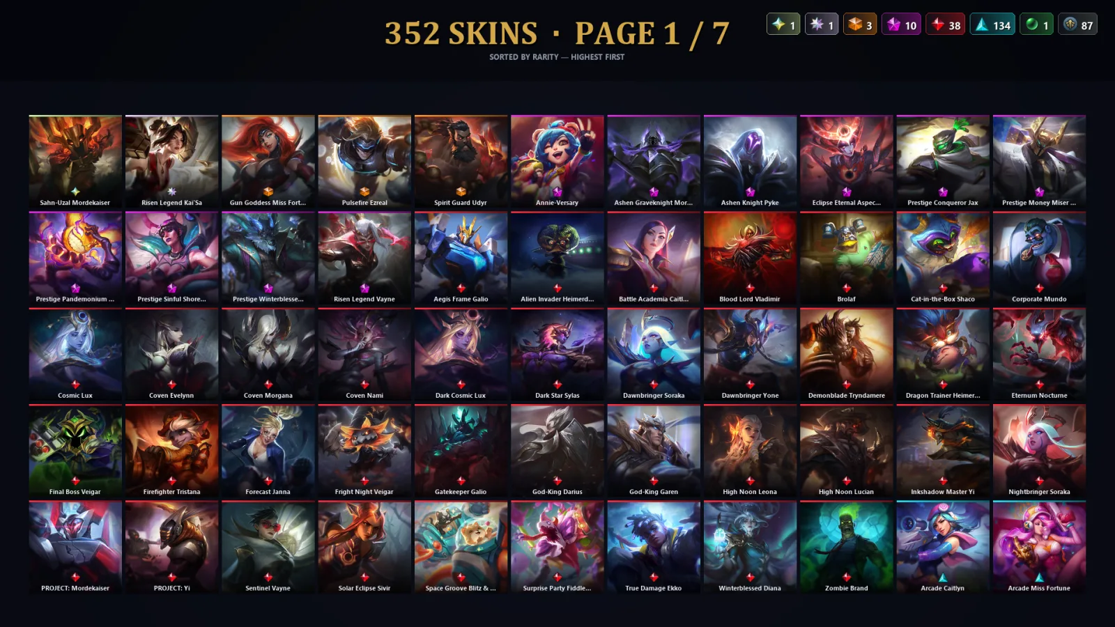 [LoL] | NA | Level 152 | 173 Champions | 352 Skins | 37,384 BE