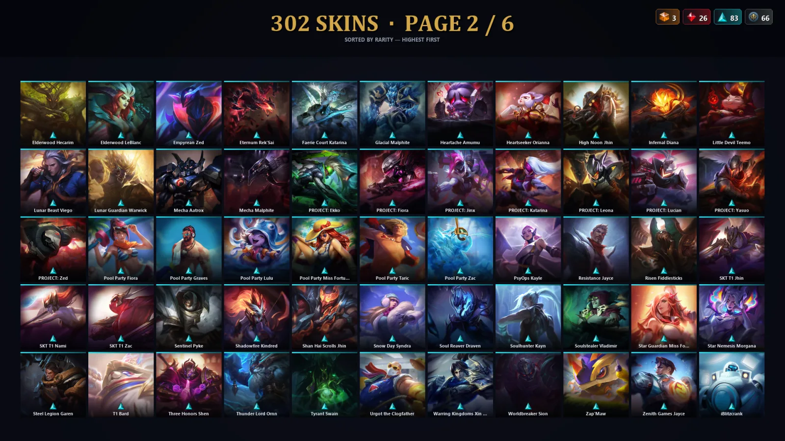 [LoL] | TR | Level 282 | Gold II | 173 Champions | 302 Skins | 27,586 BE